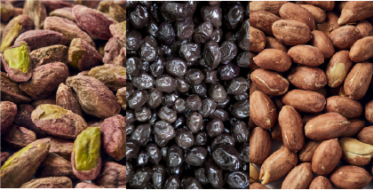 Pistazienkerne, Oliven, Erdnüsse mit Haut, Hayat Delikatessen